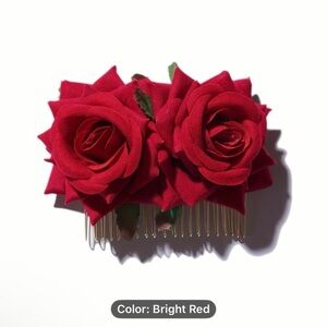 Bright Red Rose Floral Hair Comb - Women Accessories by